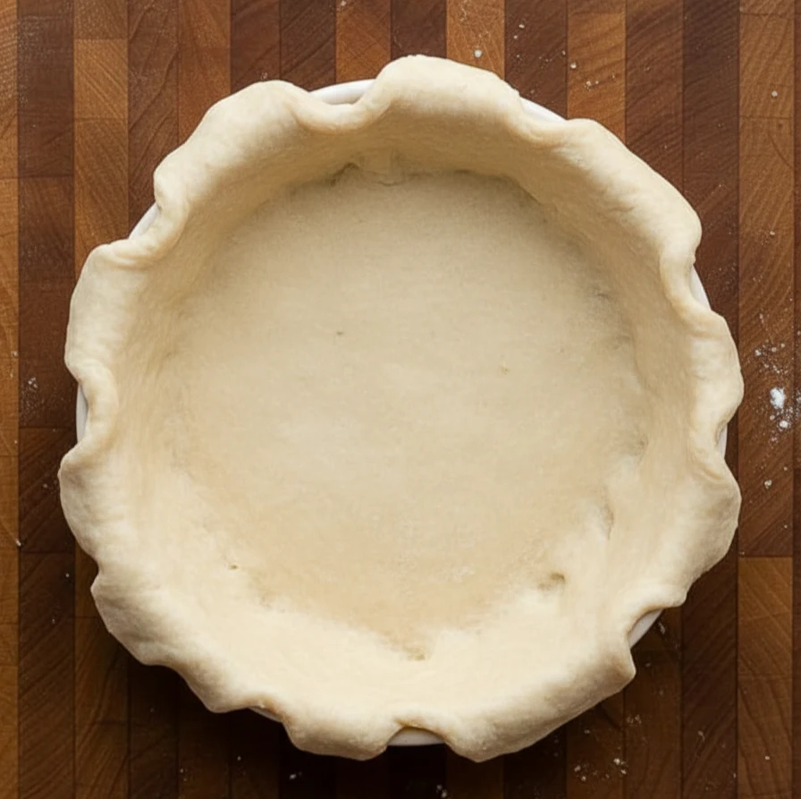 Unbaked pie crust pressed into pie dish with rustic edges, homemade pie crust recipe
